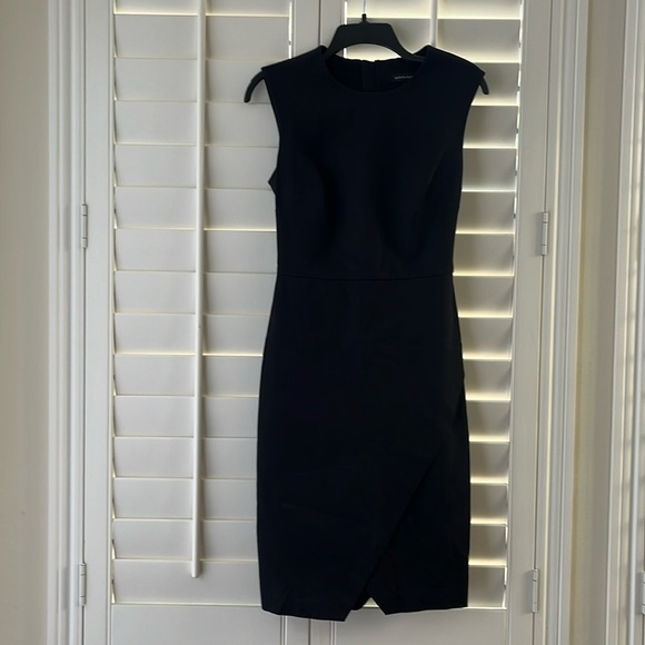 Banana Republic Sloan Fit Black Cross Front Sheath Dress Size 4 - Picture 5 of 13